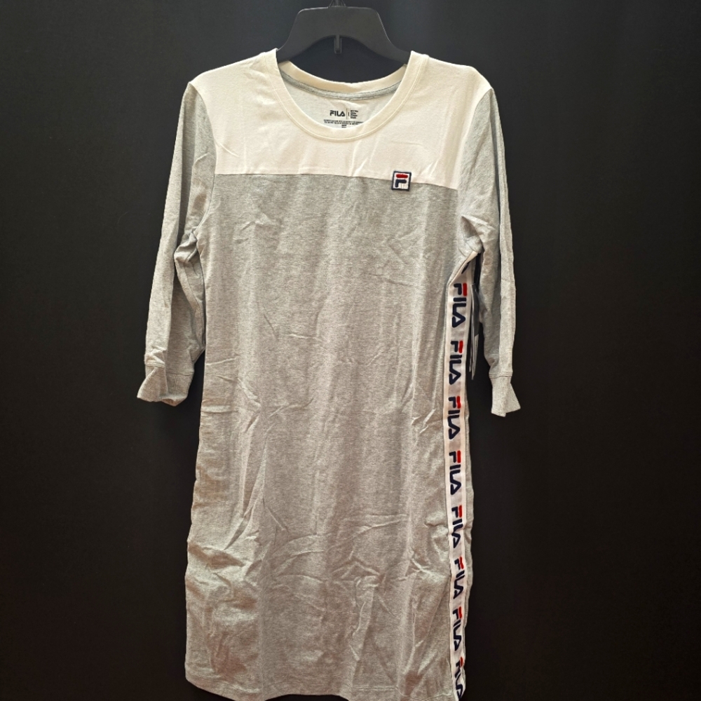 Fila Women's Grey & White Side Logo Strap Tshirt Dress in Large